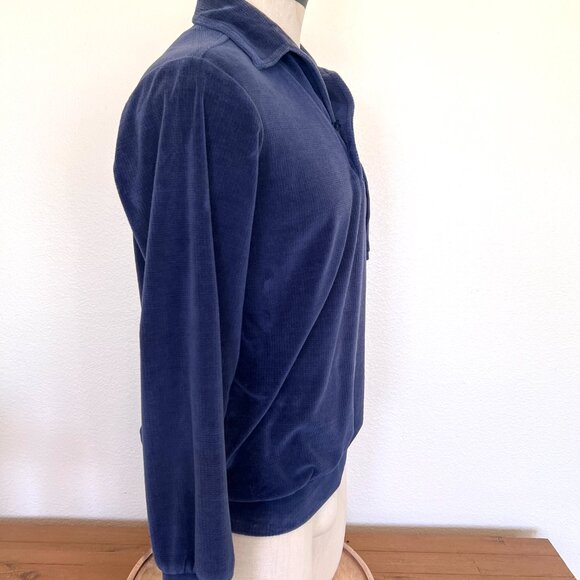 90's Velour Polo Style Shirt - Joel - Navy Long Sleeve - Size Medium - Picture 8 of 10